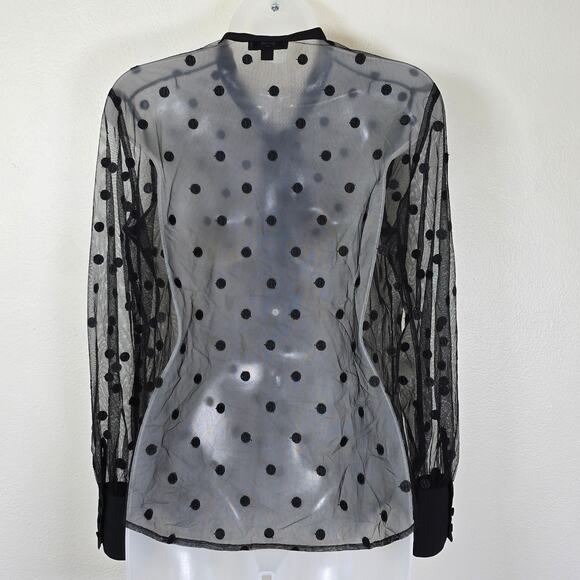 J Crew Sheer Shirt Women's XS Black Embroidered Dot Whimsigoth Dark Romantic - Picture 2 of 8